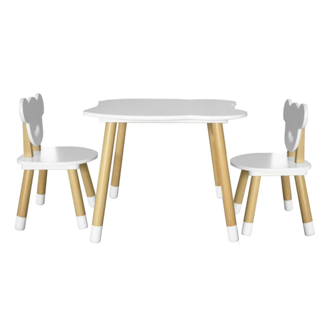 Petit Meuble Enfant|EMINZA Table et 2 chaises enfant bois (H44 cm) Oursons Blanc