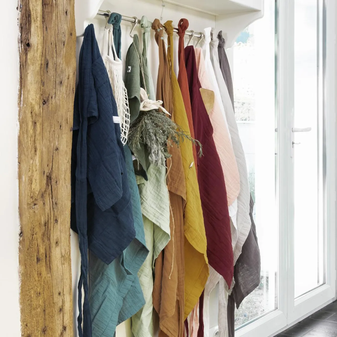 Accessoire Cuisine|EMINZA Tablier avec poches gaze de coton Gaïa Vert Eucalyptus