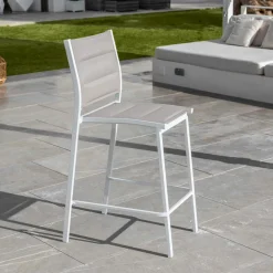 Chaise De Jardin|MOBELLIA Tabouret de jardin aluminium empilable Murano et taupe Blanc