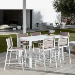 Chaise De Jardin|MOBELLIA Tabouret de jardin aluminium empilable Murano et taupe Blanc