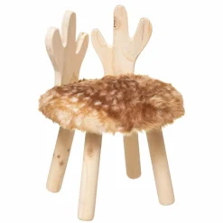Petit Meuble Enfant|Atmosphera cru017dateur d'intu017drieur for kids Tabouret enfant bois et fausse fourrure (H38 cm) Cerf Marron