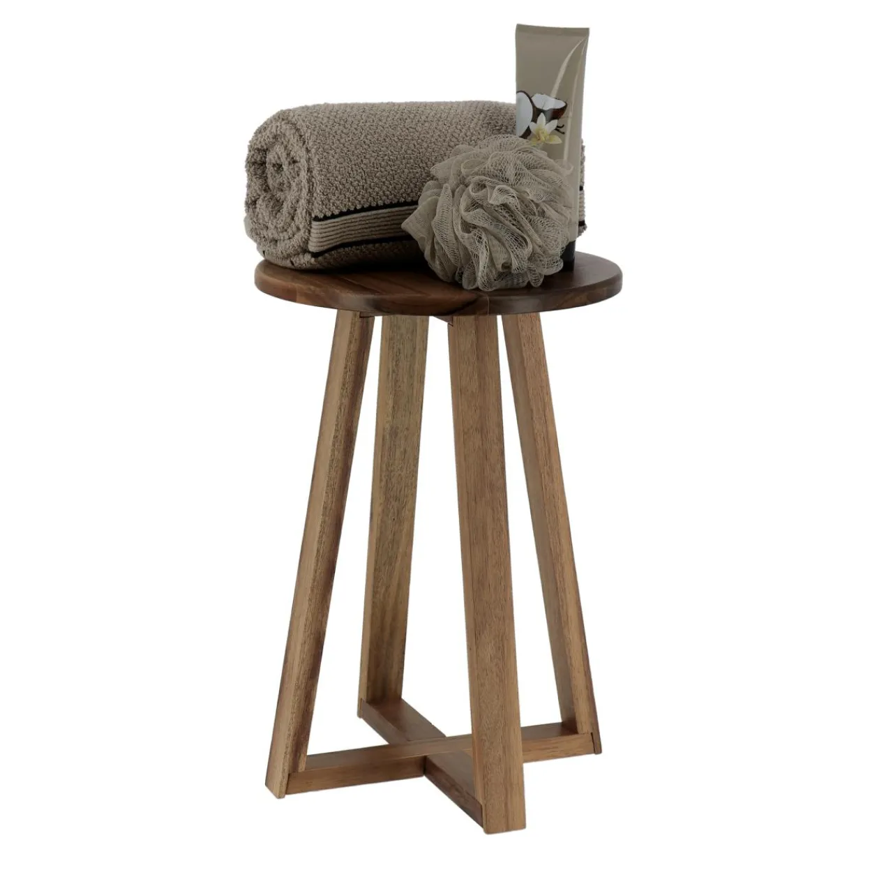 Pouf, Tabouret|TENDANCE Tabouret plateau bois acacia (H43 cm) Lina Marron