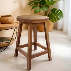 Pouf, Tabouret|EMINZA Tabouret rond bois (H45 cm) Davao Marron