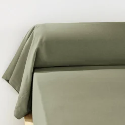 Taie D'Oreiller, Traversin|EMINZA Taie de traversin flanelle de coton (L185 cm) Théa Vert romarin