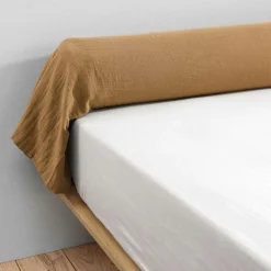 Taie D'Oreiller, Traversin|EMINZA Taie de traversin gaze de coton (L185 cm) Gaïa Camel