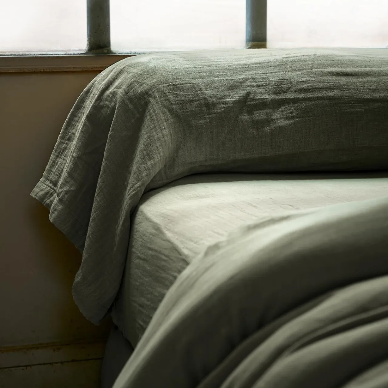 Taie D'Oreiller, Traversin|EMINZA Taie de traversin gaze de coton (L185 cm) Gaïa Vert romarin