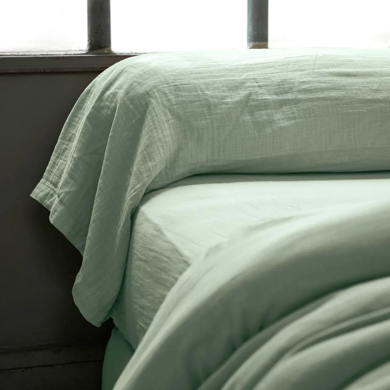 Taie D'Oreiller, Traversin|EMINZA Taie de traversin gaze de coton (L185 cm) Gaïa Vert Eucalyptus