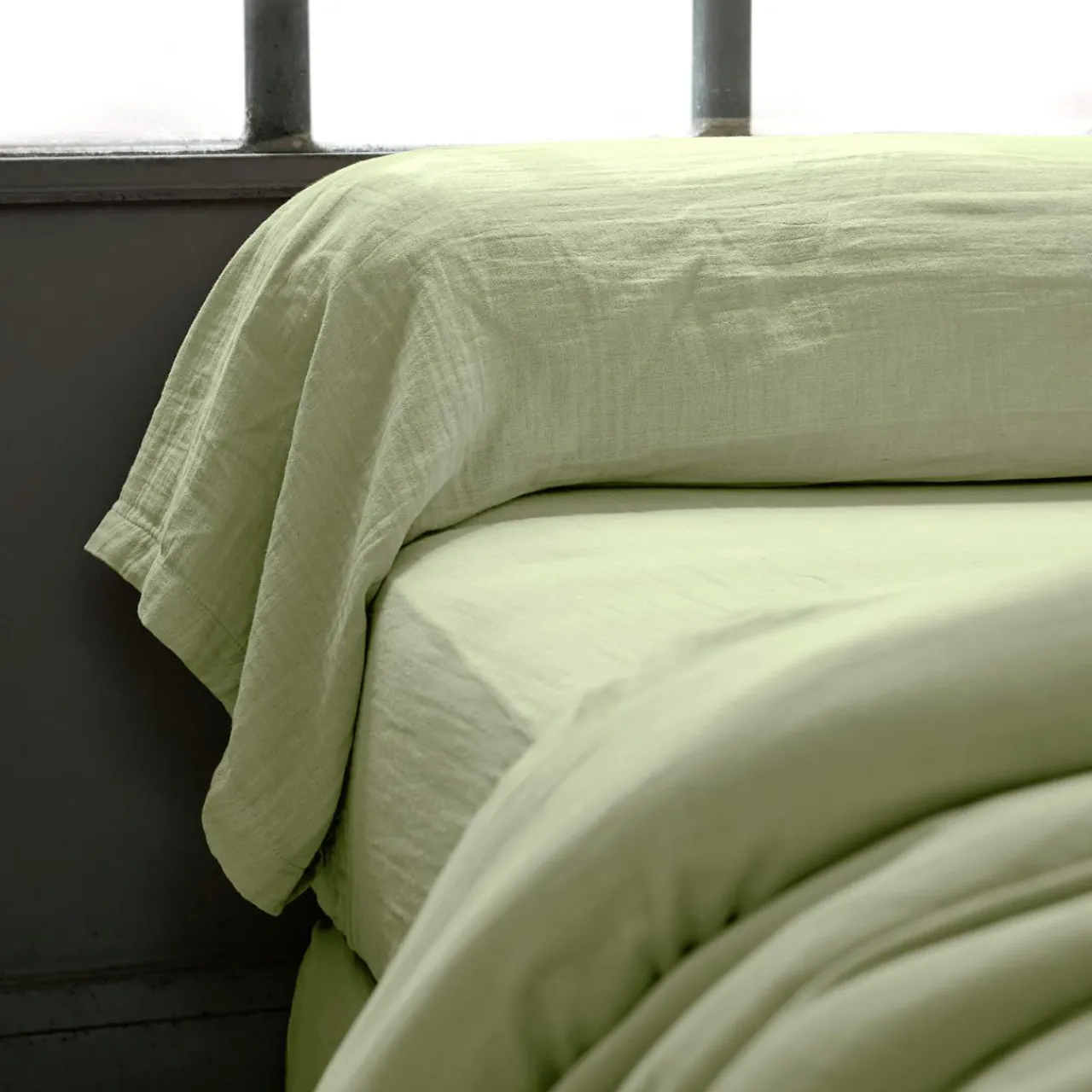 Taie D'Oreiller, Traversin|EMINZA Taie de traversin gaze de coton (L185 cm) Gaïa Vert tilleul