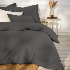 Taie D'Oreiller, Traversin|EMINZA Taie de traversin percale de coton (L185 cm) Cali Gris Anthracite