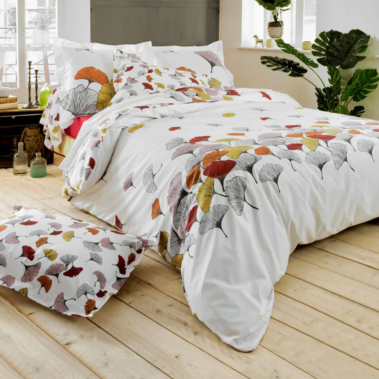Taie D'Oreiller, Traversin|TRADI LINGE Taie de traversin percale de coton (L200 cm) Ginkgo Multicolore