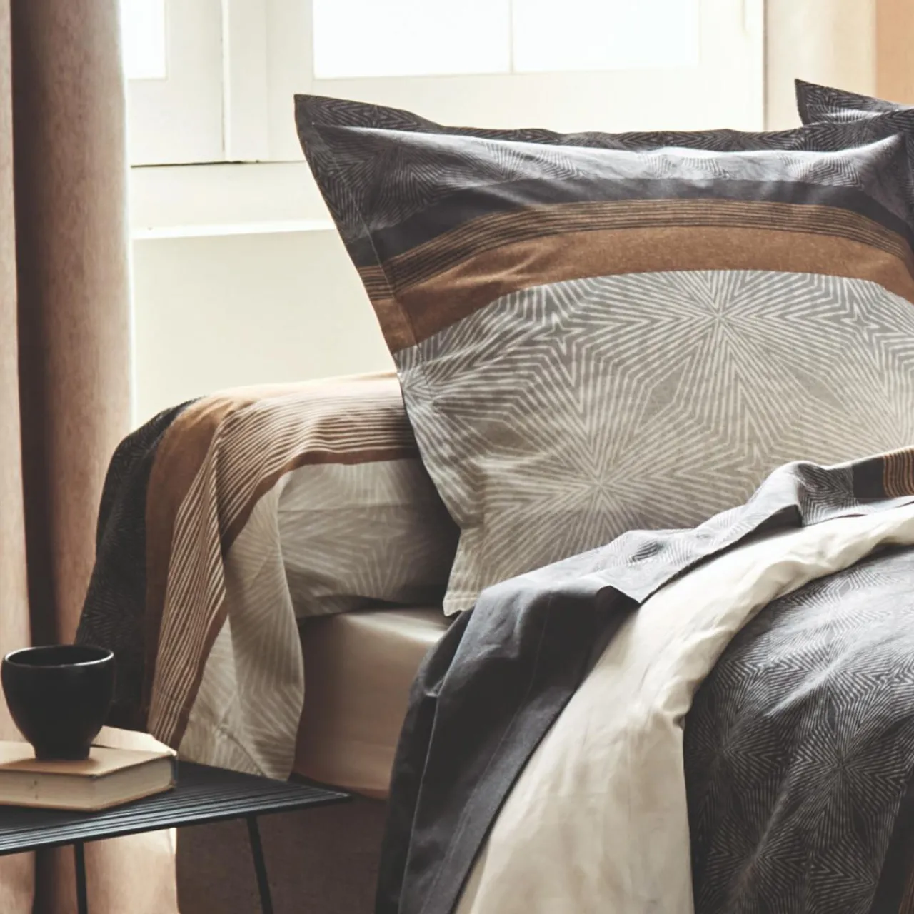 Taie D'Oreiller, Traversin|TRADILINGE Taie de traversin satin de coton (L200 cm) Tiago e Noir