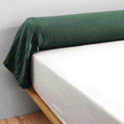 Taie D'Oreiller, Traversin|EMINZA Taie de traversin Traversin gaze de coton (L 185 cm) Gaïa Vert sapin