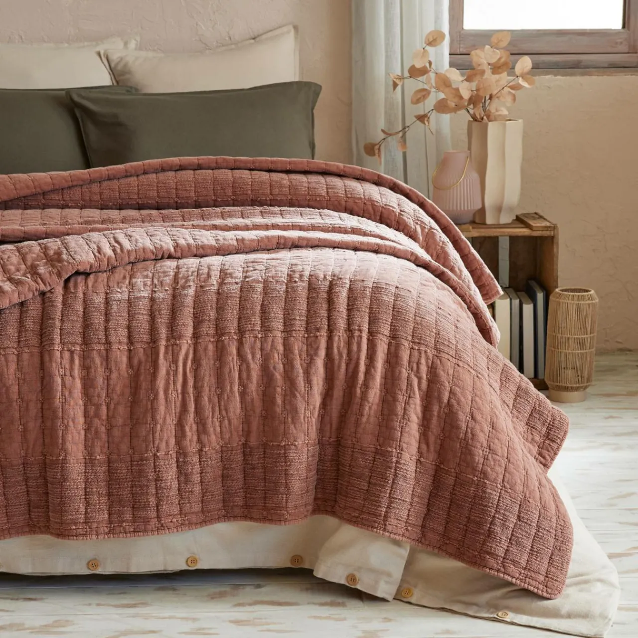 Taie D'Oreiller, Traversin|EMINZA Taie d'oreiller carrée coton (60 x 60 cm) Lena Terracotta