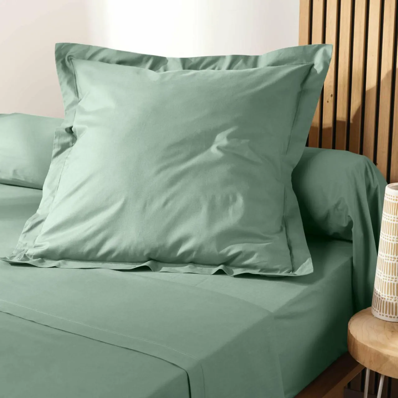 Taie D'Oreiller, Traversin|DOUCEUR D'INTERIEUR Taie d'oreiller carrée coton bio (63 x 63 cm) Biolina Vert sauge