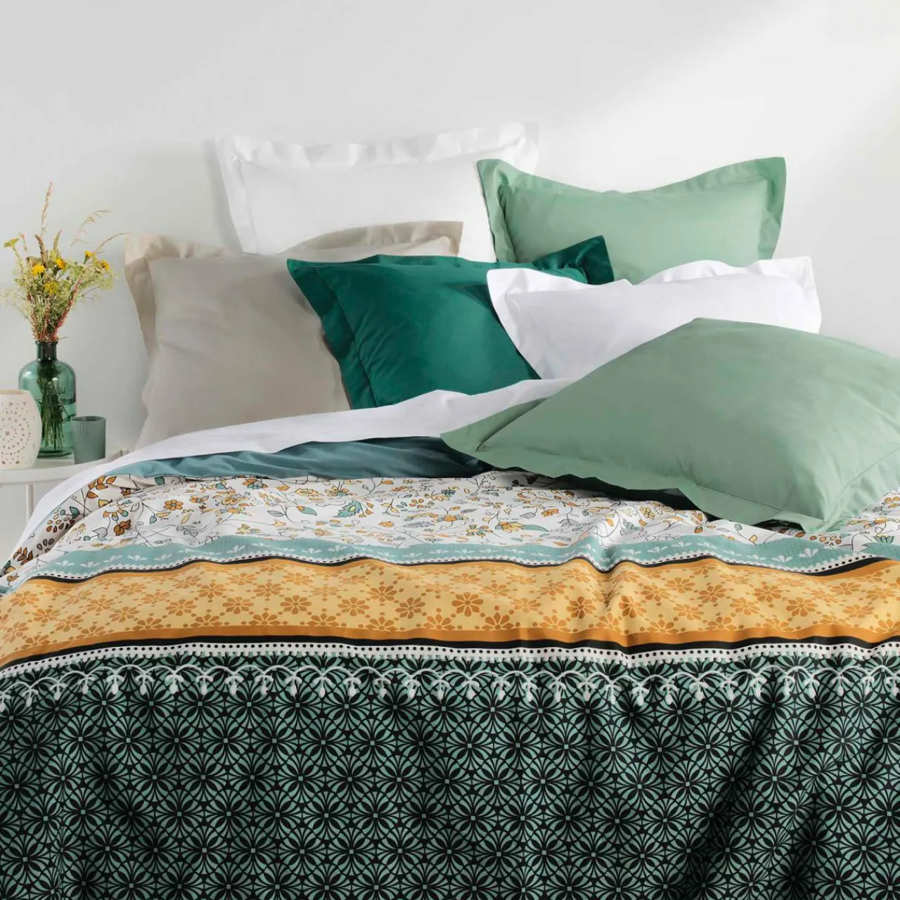 Taie D'Oreiller, Traversin|DOUCEUR D'INTERIEUR Taie d'oreiller carrée coton bio (63 x 63 cm) Biolina Vert sauge