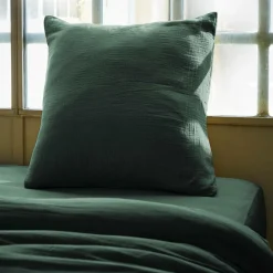 Taie D'Oreiller, Traversin|EMINZA Taie d'oreiller carrée en gaze de coton (60 x 60 cm) Gaïa Vert sapin