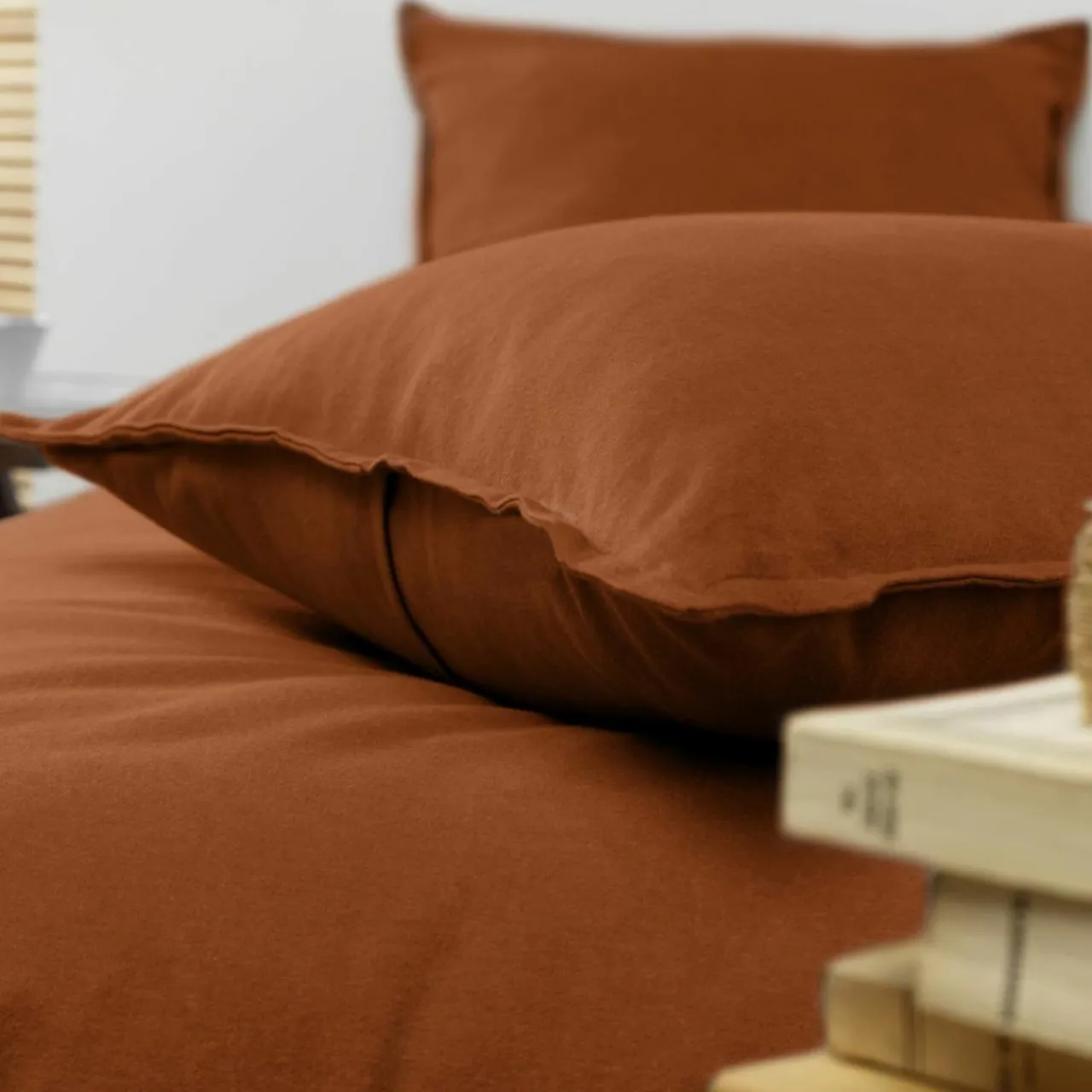 Taie D'Oreiller, Traversin|EMINZA Taie d'oreiller carrée flanelle de coton (80 x 80 cm) Nina Terracotta