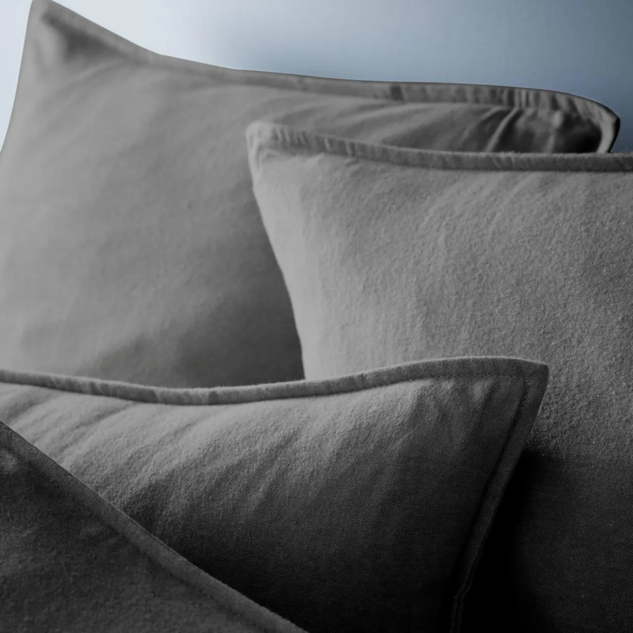 Taie D'Oreiller, Traversin|EMINZA Taie d'oreiller carrée flanelle de coton (63 x 63 cm) Théa Gris Anthracite