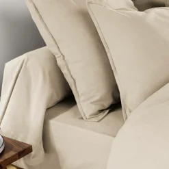 Taie D'Oreiller, Traversin|EMINZA Taie d'oreiller carrée flanelle de coton (63 x 63 cm) Nina Beige