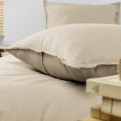 Taie D'Oreiller, Traversin|EMINZA Taie d'oreiller carrée flanelle de coton (63 x 63 cm) Nina Beige