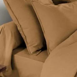 Taie D'Oreiller, Traversin|EMINZA Taie d'oreiller carrée flanelle de coton (63 x 63 cm) Théa Camel