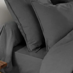 Taie D'Oreiller, Traversin|EMINZA Taie d'oreiller carrée flanelle de coton (63 x 63 cm) Nina Gris Anthracite