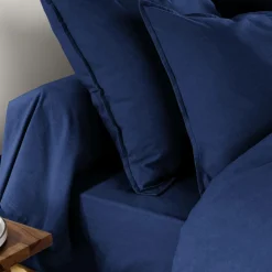 Taie D'Oreiller, Traversin|EMINZA Taie d'oreiller carrée flanelle de coton (63 x 63 cm) Nina Bleu nuit