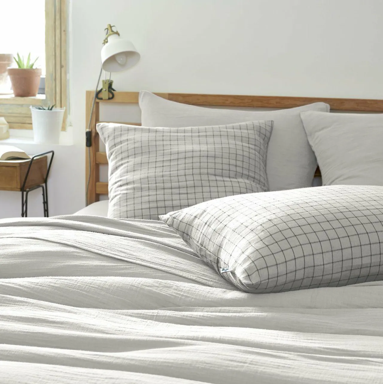 Taie D'Oreiller, Traversin|EMINZA Taie d'oreiller carrée gaze de coton (60 x 60 cm) Gaïa Mix Gris nuage Gris clair