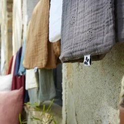 Taie D'Oreiller, Traversin|EMINZA Taie d'oreiller carrée gaze de coton (60 x 60 cm) Gaïa Boho Gris granit Gris foncé