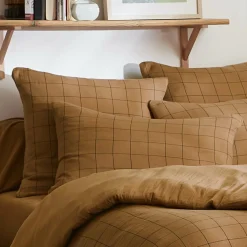 Taie D'Oreiller, Traversin|EMINZA Taie d'oreiller carrée gaze de coton (60 x 60 cm) Gaïa Match Camel