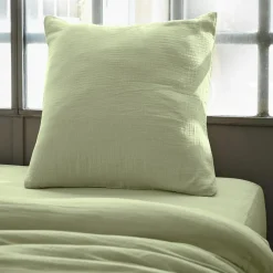 Taie D'Oreiller, Traversin|EMINZA Taie d'oreiller carrée gaze de coton (60 x 60 cm) Gaïa Vert tilleul