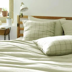 Taie D'Oreiller, Traversin|EMINZA Taie d'oreiller carrée gaze de coton (60 x 60 cm) Gaïa Match Vert tilleul