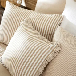 Taie D'Oreiller, Traversin|EMINZA Taie d'oreiller Carrée gaze de coton (80 x 80 cm) Gaïa rayures Ficelle Rayure Ficelle