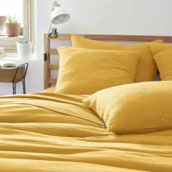 Taie D'Oreiller, Traversin|EMINZA Taie d'oreiller carrée gaze de coton (60 x 60 cm) Gaïa Chic Jaune safran