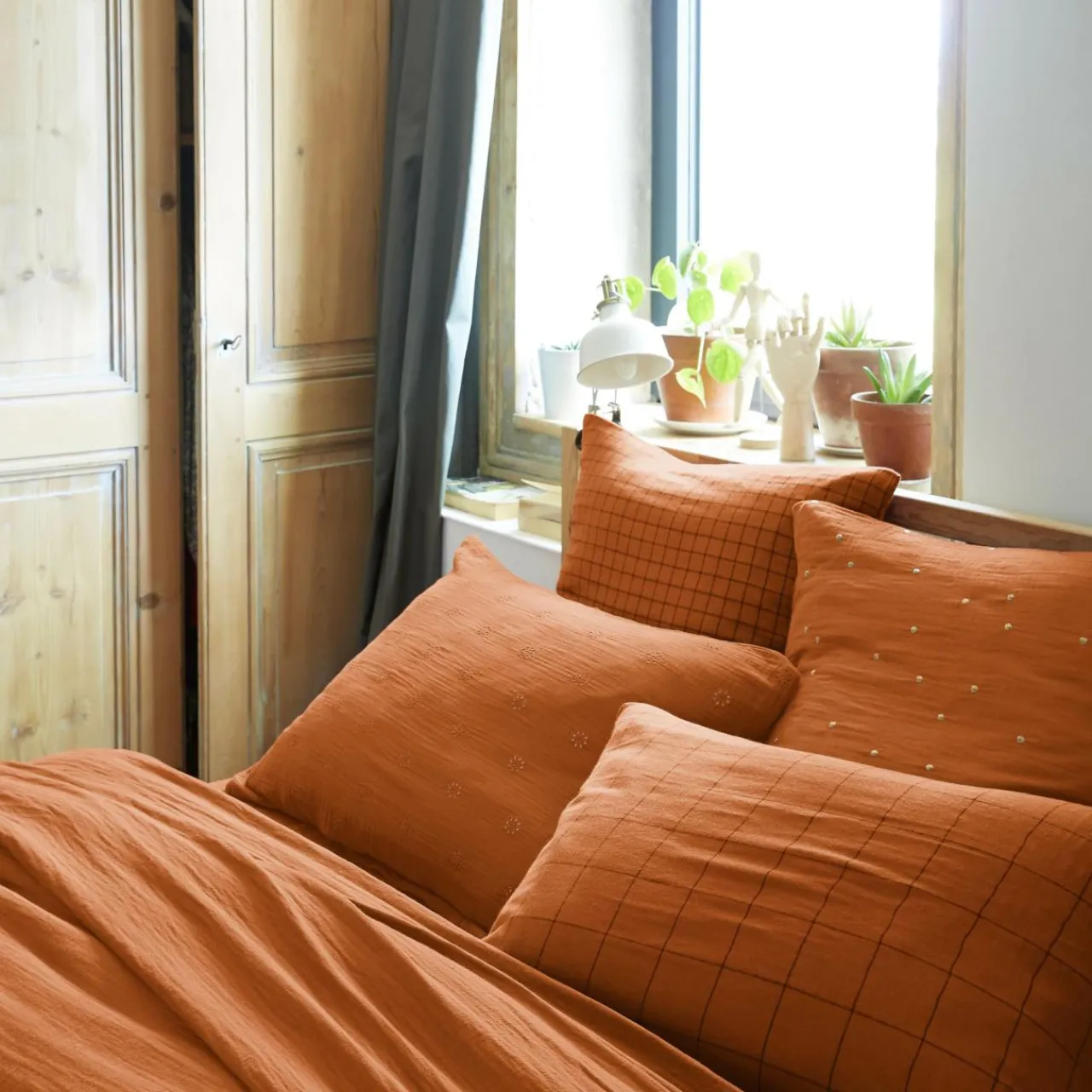 Taie D'Oreiller, Traversin|EMINZA Taie d'oreiller carrée gaze de coton (60 x 60 cm) Gaïa Chic Abricot