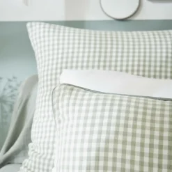 Taie D'Oreiller, Traversin|EMINZA Taie d'oreiller carrée gaze de coton (60 x 60 cm) Gaïa vichy Vert Eucalyptus