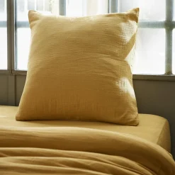 Taie D'Oreiller, Traversin|EMINZA Taie d'oreiller carrée gaze de coton (60 x 60 cm) Gaïa Jaune safran