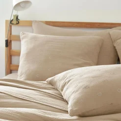 Taie D'Oreiller, Traversin|EMINZA Taie d'oreiller carrée gaze de coton (60 x 60 cm) Gaïa Boho Ficelle