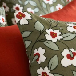 Taie D'Oreiller, Traversin|EMINZA Taie d'oreiller carrée gaze de coton (60 x 60 cm) Gaïa Marguerite Vert Romarin