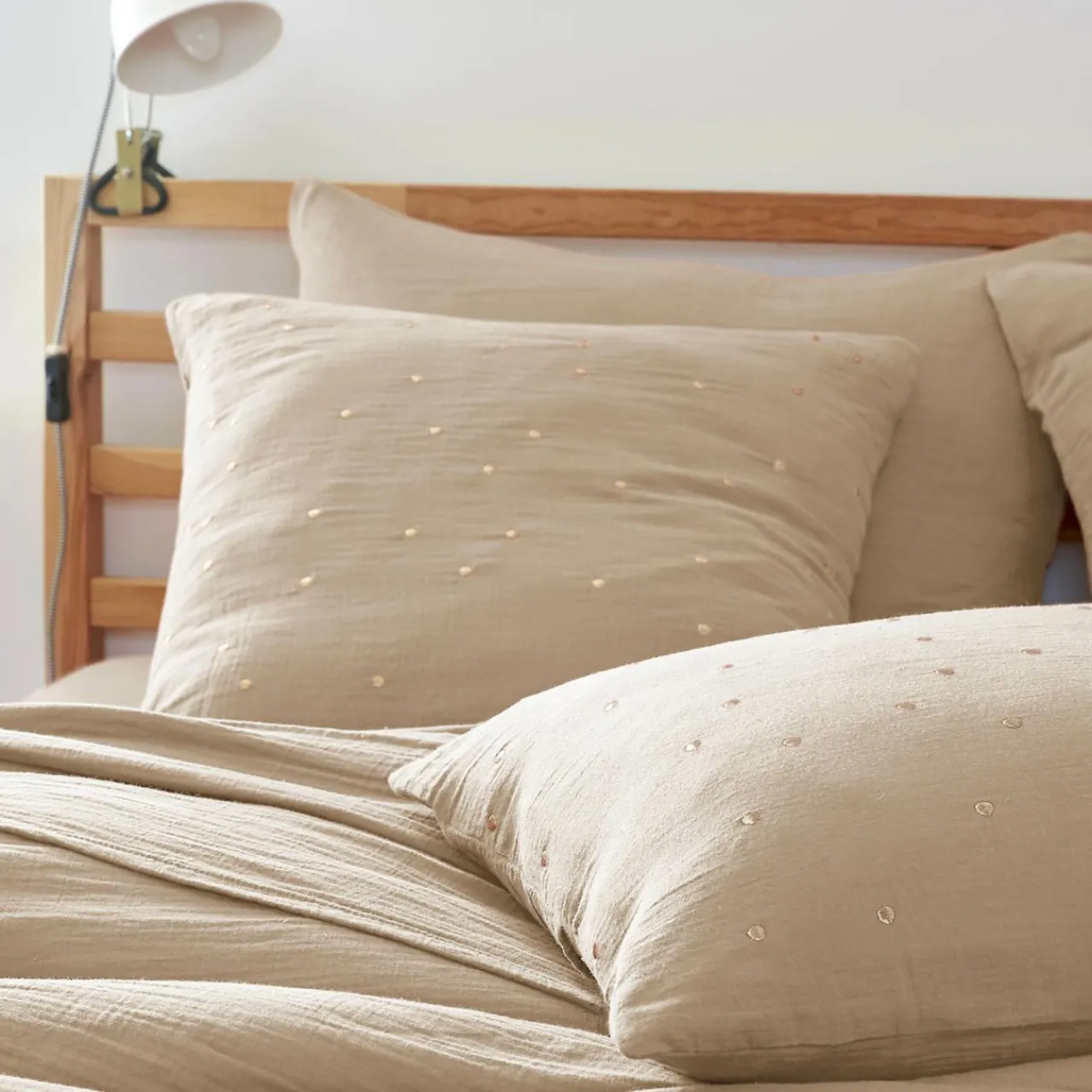 Taie D'Oreiller, Traversin|EMINZA Taie d'oreiller carrée gaze de coton (60 x 60 cm) Gaïa Chic Ficelle