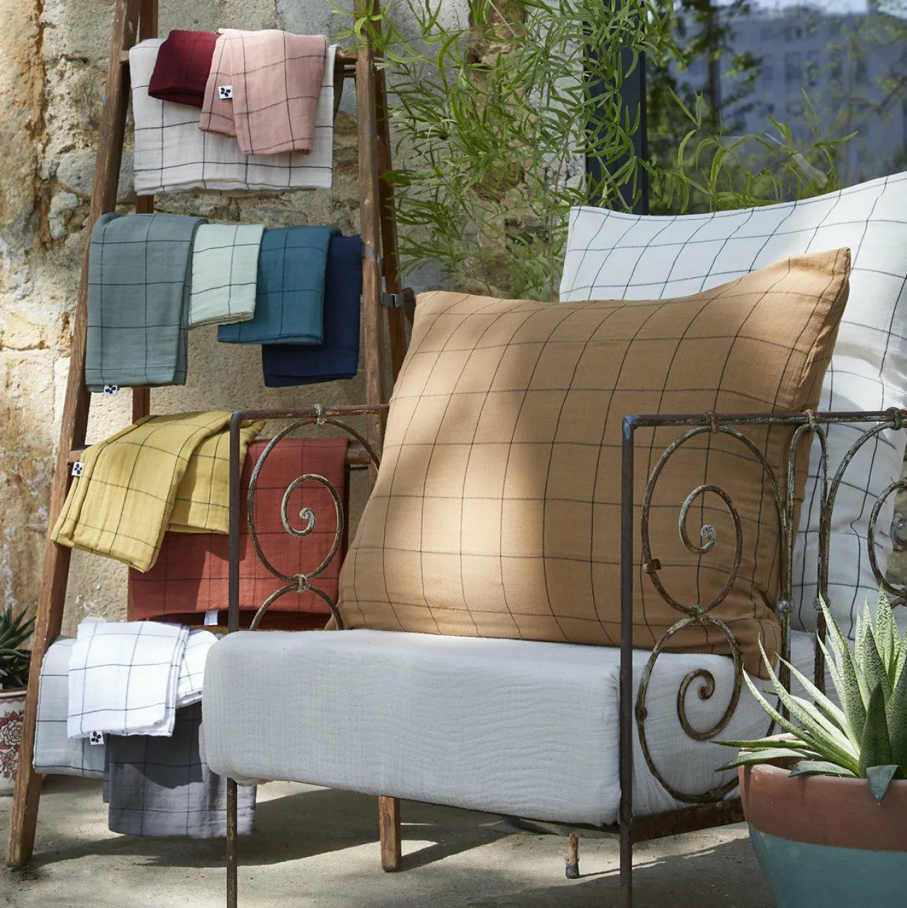 Taie D'Oreiller, Traversin|EMINZA Taie d'oreiller carrée gaze de coton (60 x 60 cm) Gaïa Match Gris nuage Gris clair