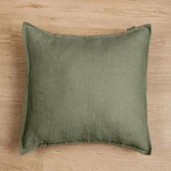Taie D'Oreiller, Traversin|EMINZA Taie d'oreiller carrée lin lavé (60 x 60 cm) Louise Vert romarin