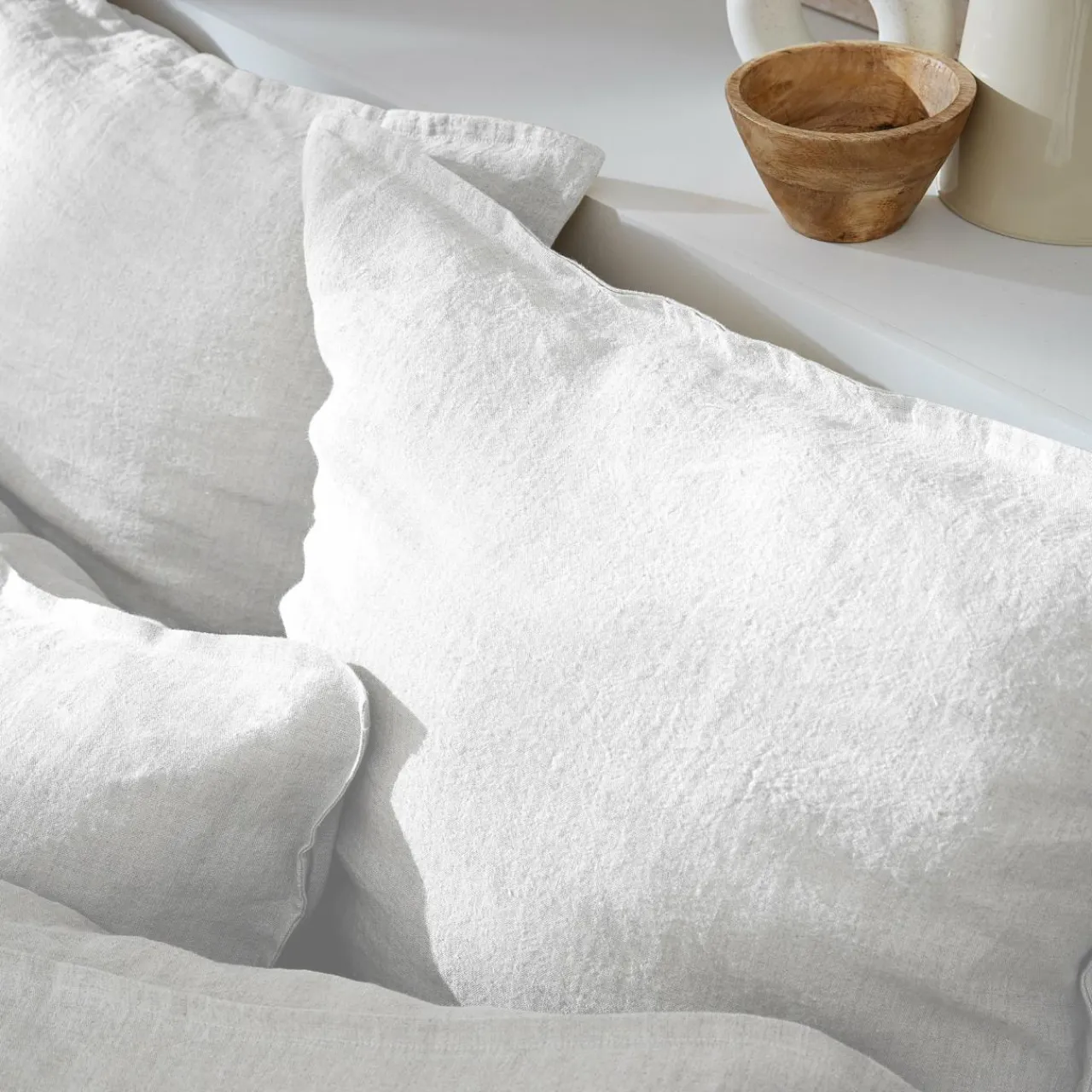 Taie D'Oreiller, Traversin|EMINZA Taie d'oreiller carrée lin lavé (60 x 60 cm) Louise he Blanc