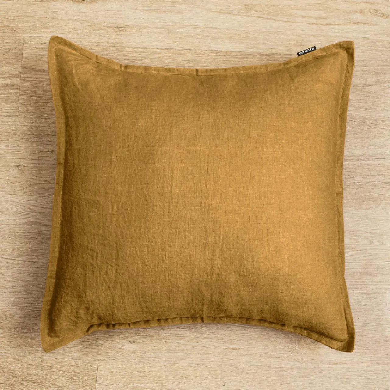 Taie D'Oreiller, Traversin|EMINZA Taie d'oreiller carrée lin lavé (60 x 60 cm) Louise Caramel