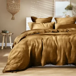 Taie D'Oreiller, Traversin|EMINZA Taie d'oreiller carrée lin lavé (60 x 60 cm) Louise Caramel