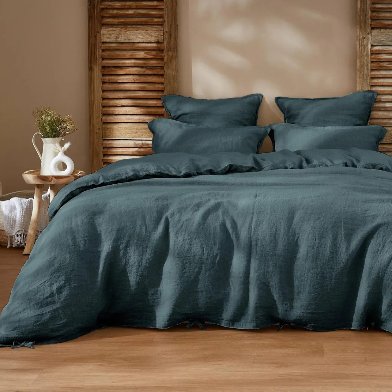 Taie D'Oreiller, Traversin|EMINZA Taie d'oreiller carrée lin lavé (80 x 80 cm) Louise Gris ardoise