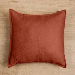 Taie D'Oreiller, Traversin|EMINZA Taie d'oreiller carrée lin lavé (60 x 60 cm) Louise Terracotta