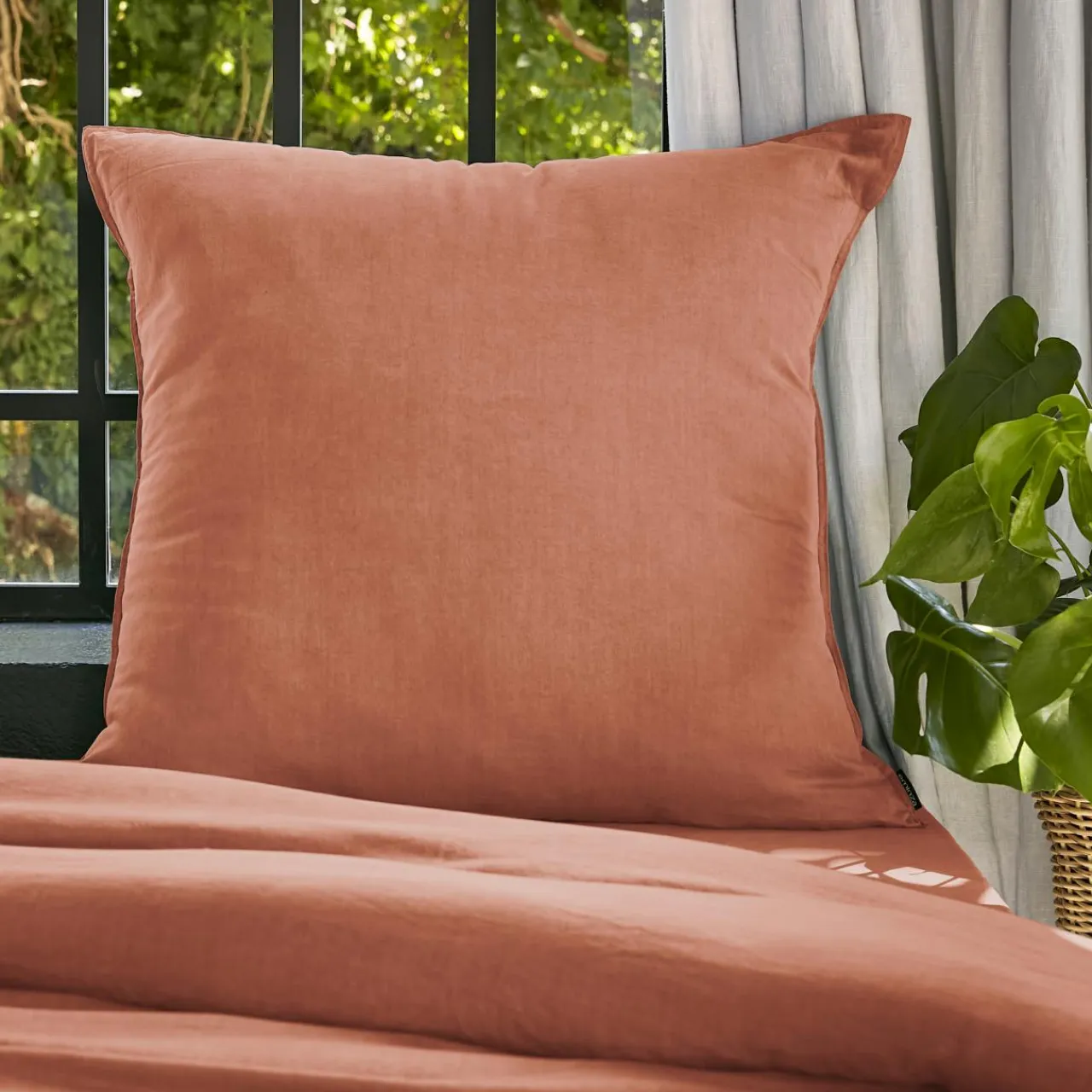Taie D'Oreiller, Traversin|EMINZA Taie d'oreiller carrée lyocell Tencel™ lavé (80 x 80 cm) Olivia Terracotta