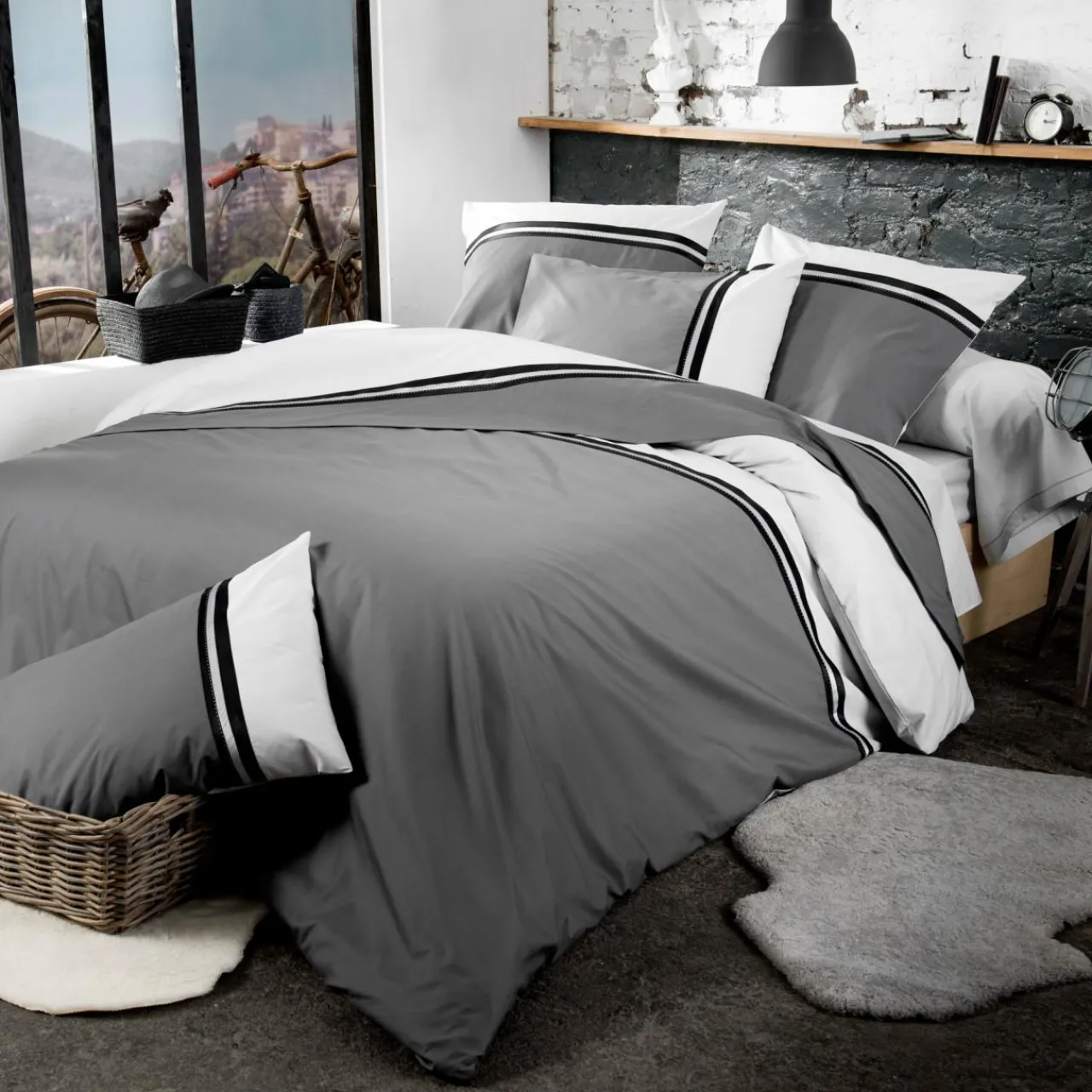 Taie D'Oreiller, Traversin|TRADI LINGE Taie d'oreiller carrée percale de coton Smoking e Gris