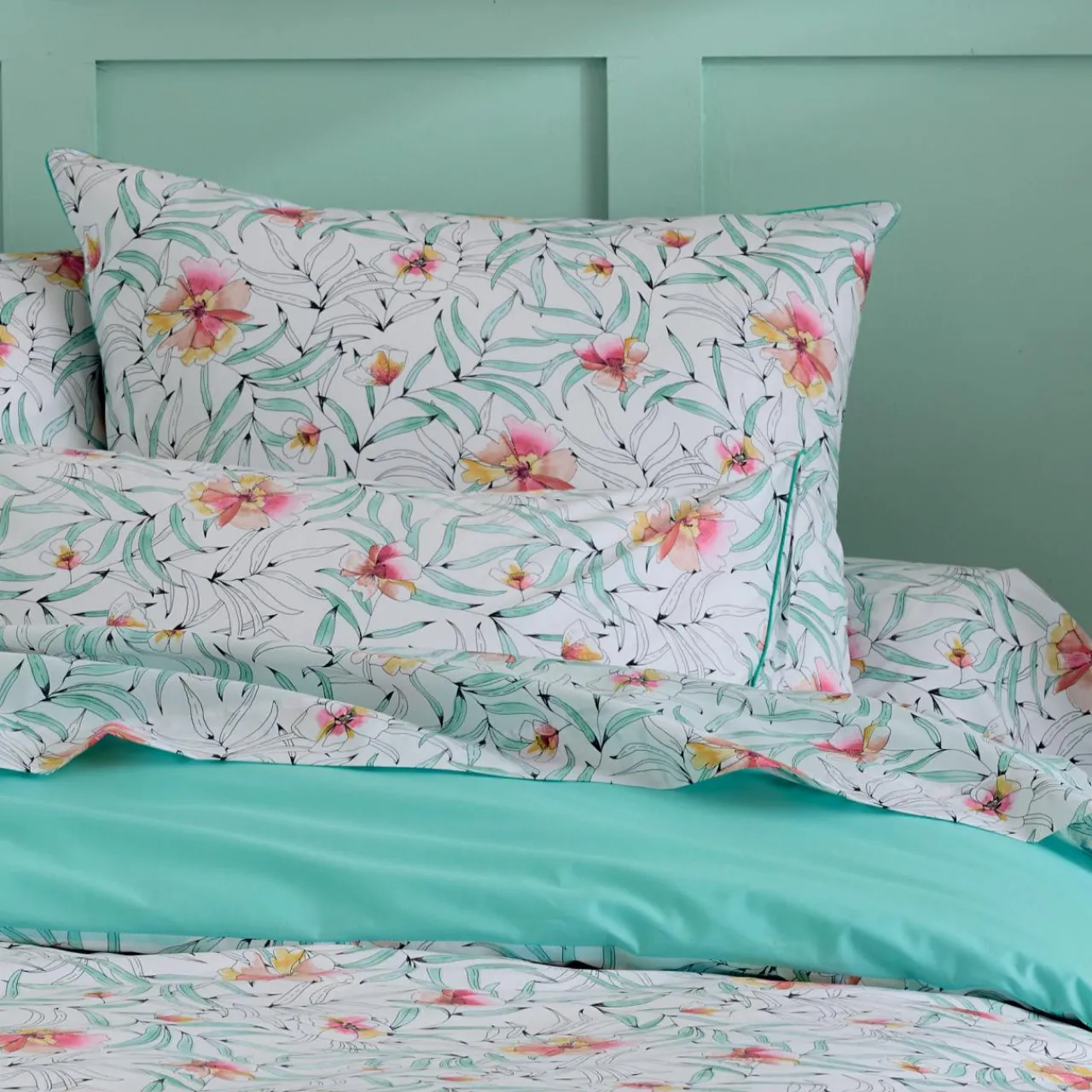 Taie D'Oreiller, Traversin|TRADI LINGE Taie d'oreiller carrée percale de coton (65 x 65 cm) Roxane Multicolore